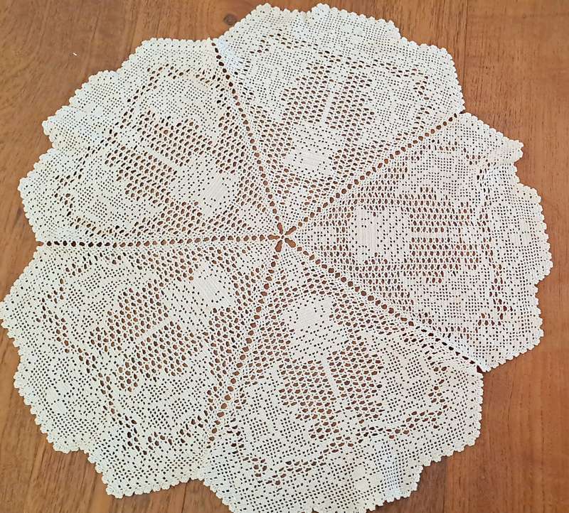 Large filet crochet doily/ doilie - beige colour - 58cm