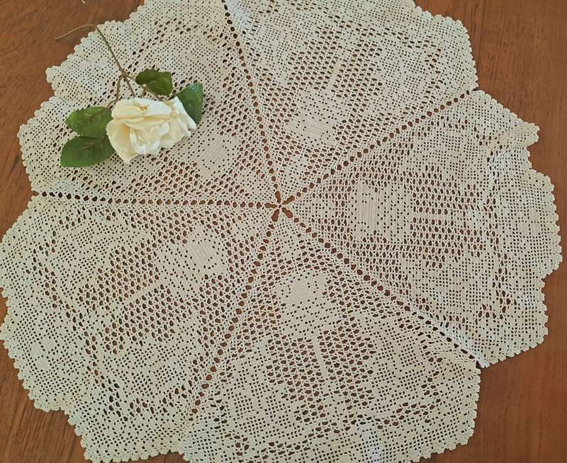 Large filet crochet doily/ doilie - beige colour - 58cm