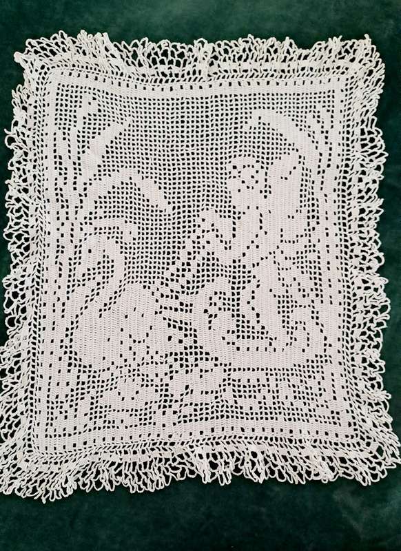 Filet crochet doily/ doilie - white -35 x 30cm