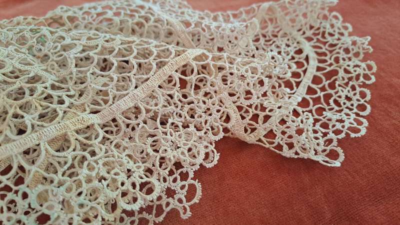 Large, oval tatted doily 46 x 32 cm ecru colour