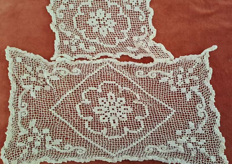 Knotted lace doilies  20cm and 35cm cream colour