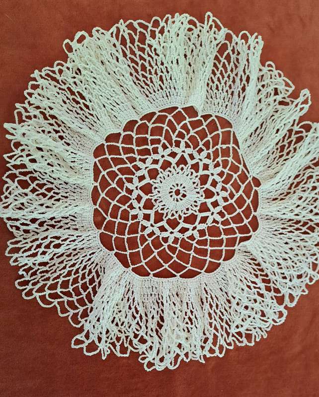 Frilly, white, crochet doilie 28cm