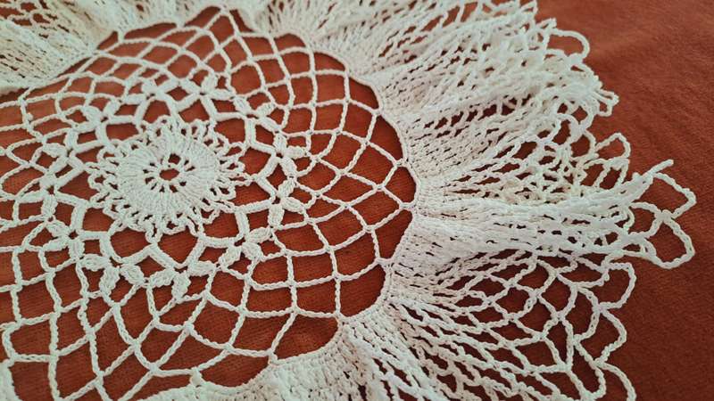 Frilly, white, crochet doilie 28cm
