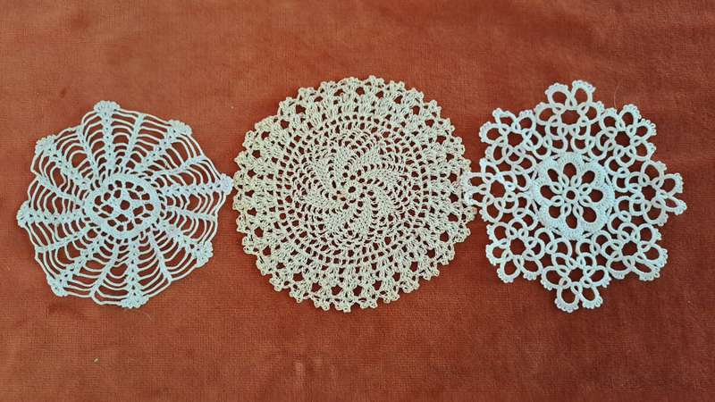 Three small crochet doilies 10-12cm