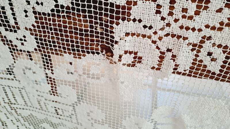 Vintage hand knotted lace tablecloth - damaged - 225 x 170cm