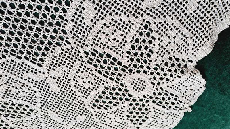 Large ecru filet crochet doilie- 60 cm