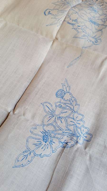 Stamped linen (tablecloth) for embroidery- pure linen -114 x 112 cm