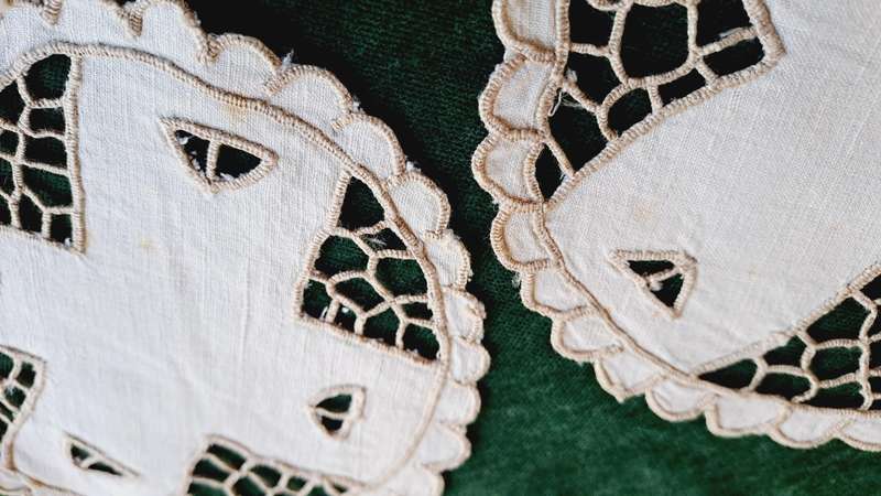2 small, round, embroidered doilies - 12.5cm