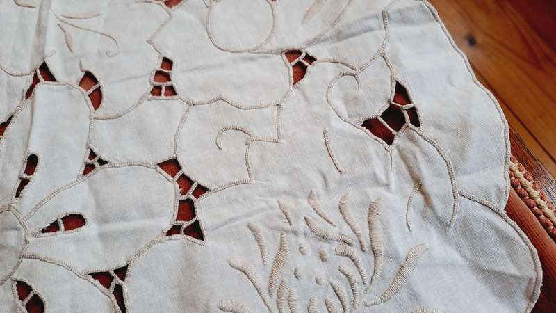 Large round, embroidered doily/ doilie - 49cm