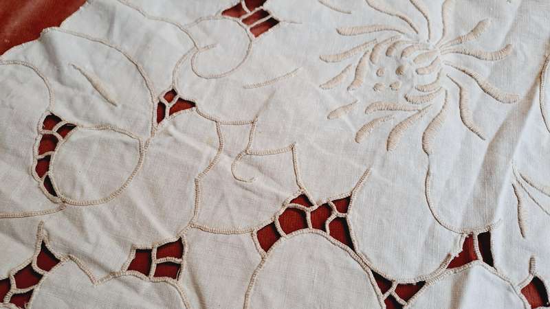 Large round, embroidered doily/ doilie - 49cm