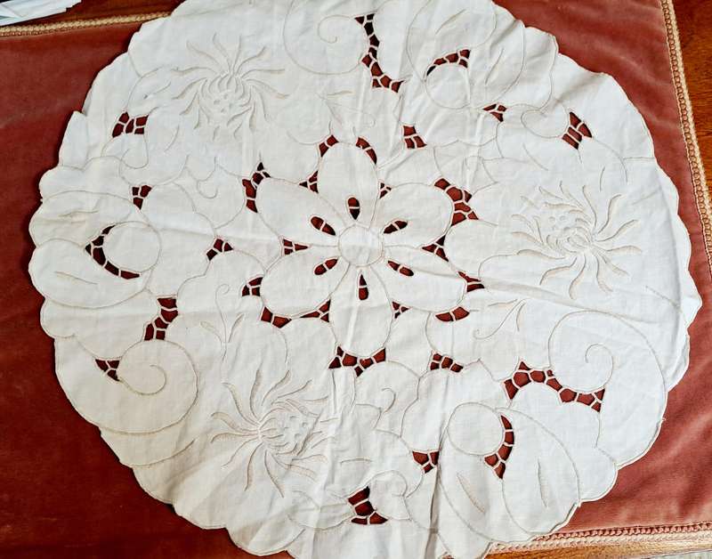 Large round, embroidered doily/ doilie - 49cm