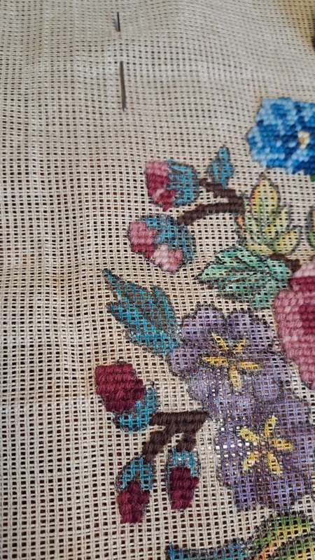 Tapestry canvas and some yarns - it is half complete - 45 x 45cm