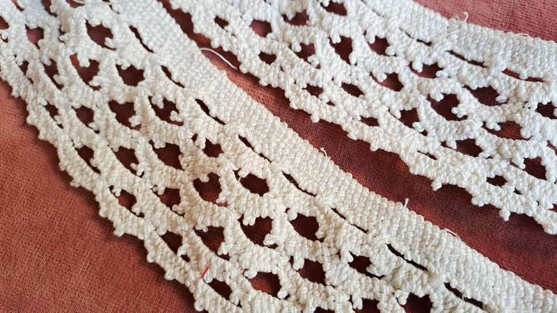 Salvaged crochet edging - cream -68 and 70 cm long ( 2 pieces)