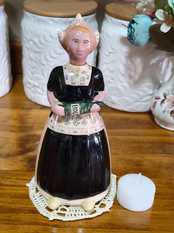 Dutch Vintage Decanter Bottle Figurine  Zenith Pottery Dutch Woman Gouda Style