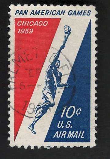 USA Scott Air Post 1959 Runner Holding Torch. #C56 10c Red, White & Blue. Price R2