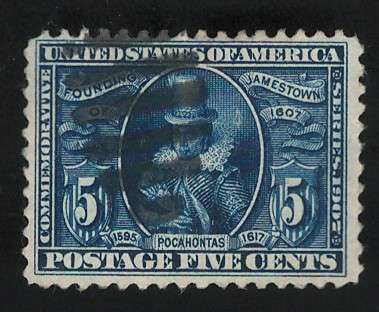 USA-Scott 1907 Jamestown Expo: Pocahontas #330 5c Deep Blue. Price R60 (cv R643)