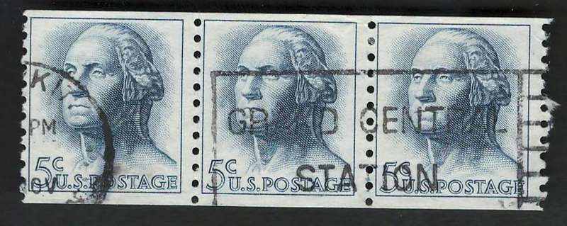 USA 1962-66 Coil Stamps (P10 Vert): George Washington (Strip of 3). Scott #1229