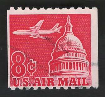 USA Scott Air Post 1962 Jet Airliner over Capital. (P10 Hor) #C65 8c Carmine. Price R5
