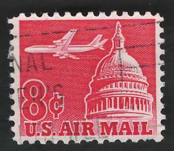 USA Scott Air Post 1962 Jet Airliner over Capital. #C64 8c Carmine