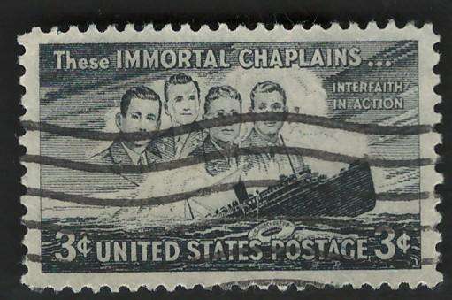 USA 1948 Four Chaplains and Sinking S.S. Dorchester. Scott #956.