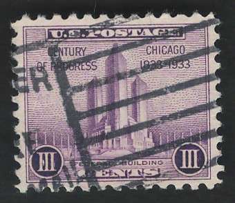 USA 1933 Chicago Fed Build. Scott #729 3c Purple. Price R5