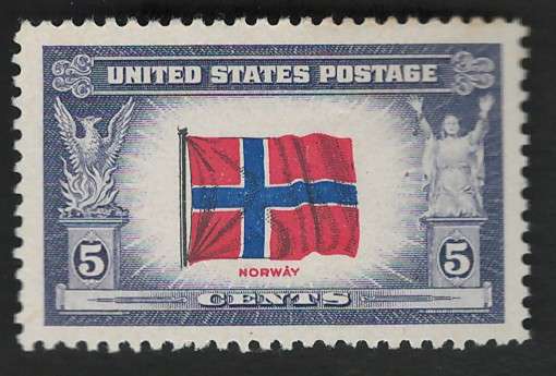 USA 1943-44 Overrun Countries: Norway Scott #911 5c (MOGH). Price R6