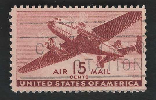USA Scott Air Post Twin-motored Transport 1941-44  #C28 15c Red Brown. Price R2