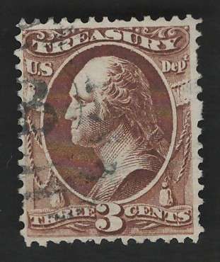 USA Scott 1873 Official Stamps: Treasury #O74 3c Brown. Price R13