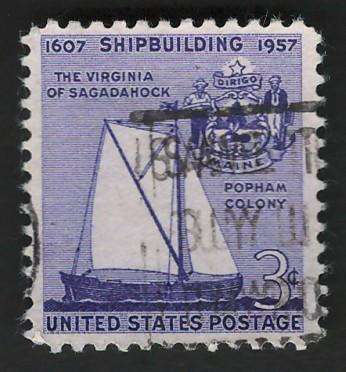 USA 1957 Ship Building: Virginia of Sagadahock and Seal of Maine. Scott #1095