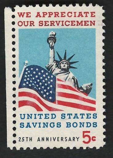 USA 1966 Honoring Savings Bonds: Statue of Liberty & Old Glory (Unused). Scott #1320