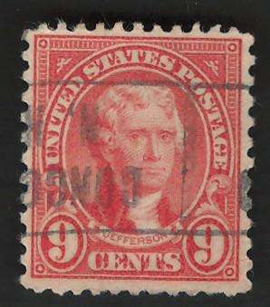USA Scott 1926/34 (P11x10½) #641 9c Orange Red