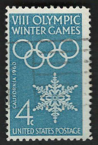 USA 1960 Olympic Winter Games: Olympic Rings and Snowflake. Scott #1146