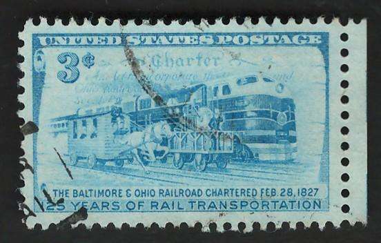 USA 1952 Baltimore and Ohio Railway Charter and Three Stages of Rail Transportation. Scott #1006
