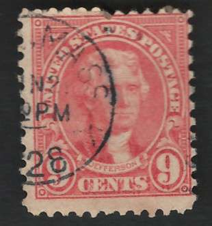 USA Scott 1926/34 (P11x10½) #641 9c Salmon Rose. Price R5