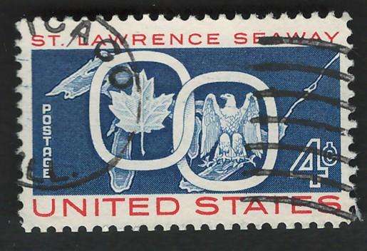 USA 1959 St. Lawrence Seaway: Great Lakes, Maple Leaf and Eagle Emblem. Scott #1131