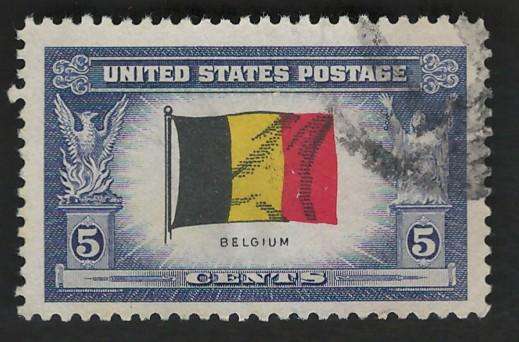 USA 1943-44 Overrun Countries: Belgium Scott #914 5c.