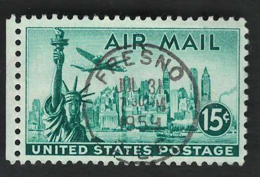 USA Scott Air Post 1947 Liberty Statue  #C35 15c Bright Blue Green (Aug 20). Price R2