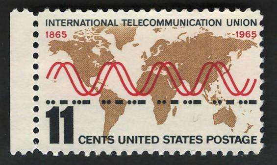 USA 1965 Inter. Telecom. Union: Gall Projection World Map & Radio Sine Wave (Unused). Scott #1274