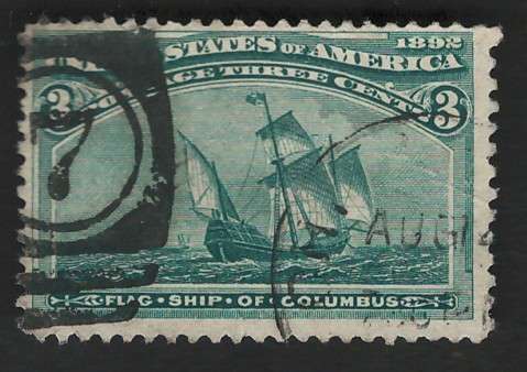 USA Scott Columbian Expo 1893 #232 3c Green. Price R40 (cv R351)