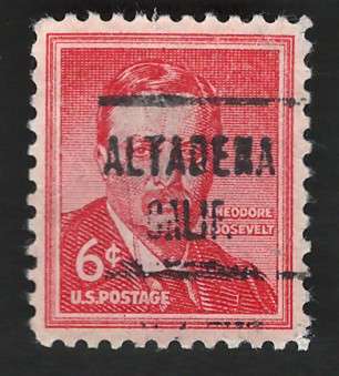 USA 1954-68 Liberty Issue: Theodore Roosevelt. Scott #1039 (Altadena pre-cancel)). Price R6
