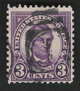 USA Scott 1926/34 (P11x10½) #635 3c Violet. Price R5