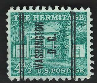 USA 1954-68 Liberty Issue: The hermitage. Scott #1037 (Washington pre-cancel)