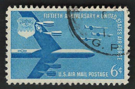 USA Scott Air Post 1957 Stratofortress & F-104 Starfighters. #C49 6c Blue