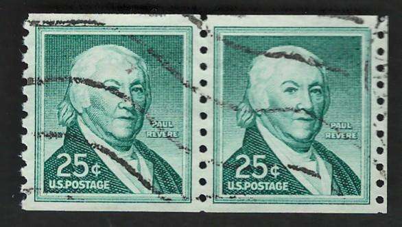 USA 1954-80 (P10 Vert). Paul Revere (Strip of 2). Scott #1059A