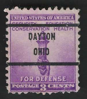 USA 1940 National Defense: Enlightenment Torch Scott #901 3c (Dayton pre-cancel). Price R6