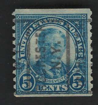 USA 1923/29  (P10 Vert.) Scott #602 5c Dark Blue (Vertical pre-cancel). Price R5
