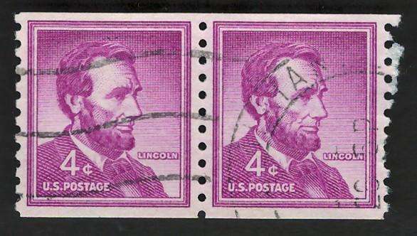 USA 1954-80 (P10 Vert). Abraham Lincoln (Coil strip of 2). Scott #1058
