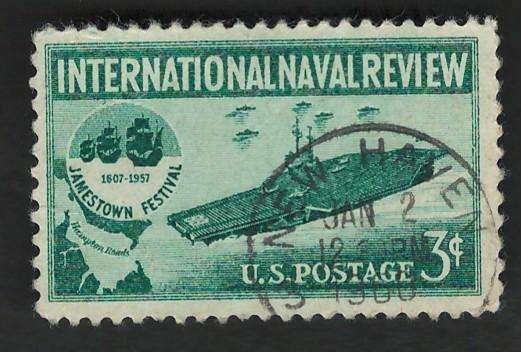 USA 1957 Aircraft Carrier and Jamestown Festival Emblem. Scott #1091