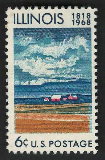 USA 1968 Illinois Statehood: Farm House & Fields of Ripening Grain (Unused). Scott #1339