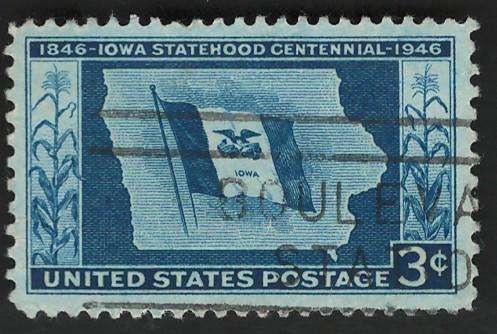 USA 1946 Iowa State Flag and Map Capitol Scott #942.